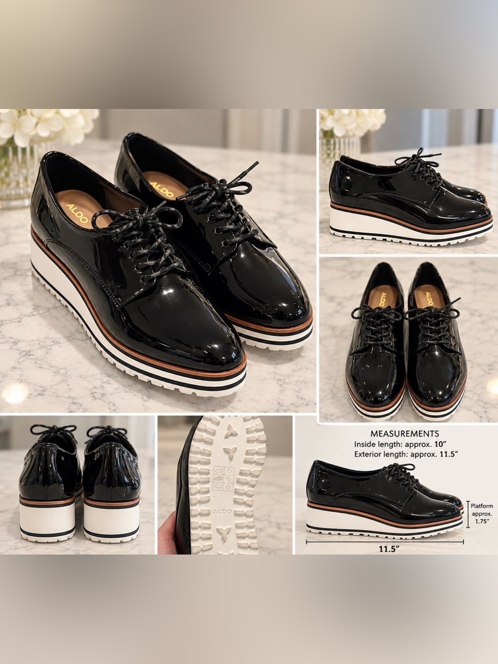 ALDO Women's Black Patent Platform Oxford size 9